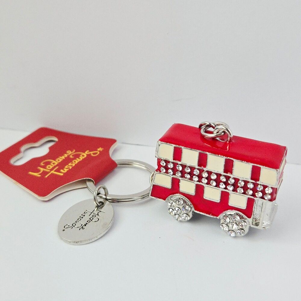 Madame Tussauds London Rhinestone Keychain Double Decker Bus Metal Purse Charm